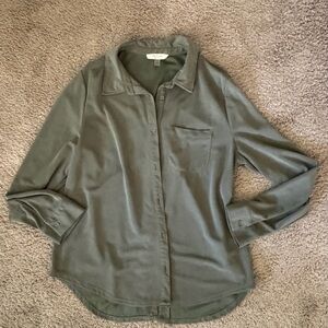 Olive Green Soft Button-Up Blouse, Like New, Size XL